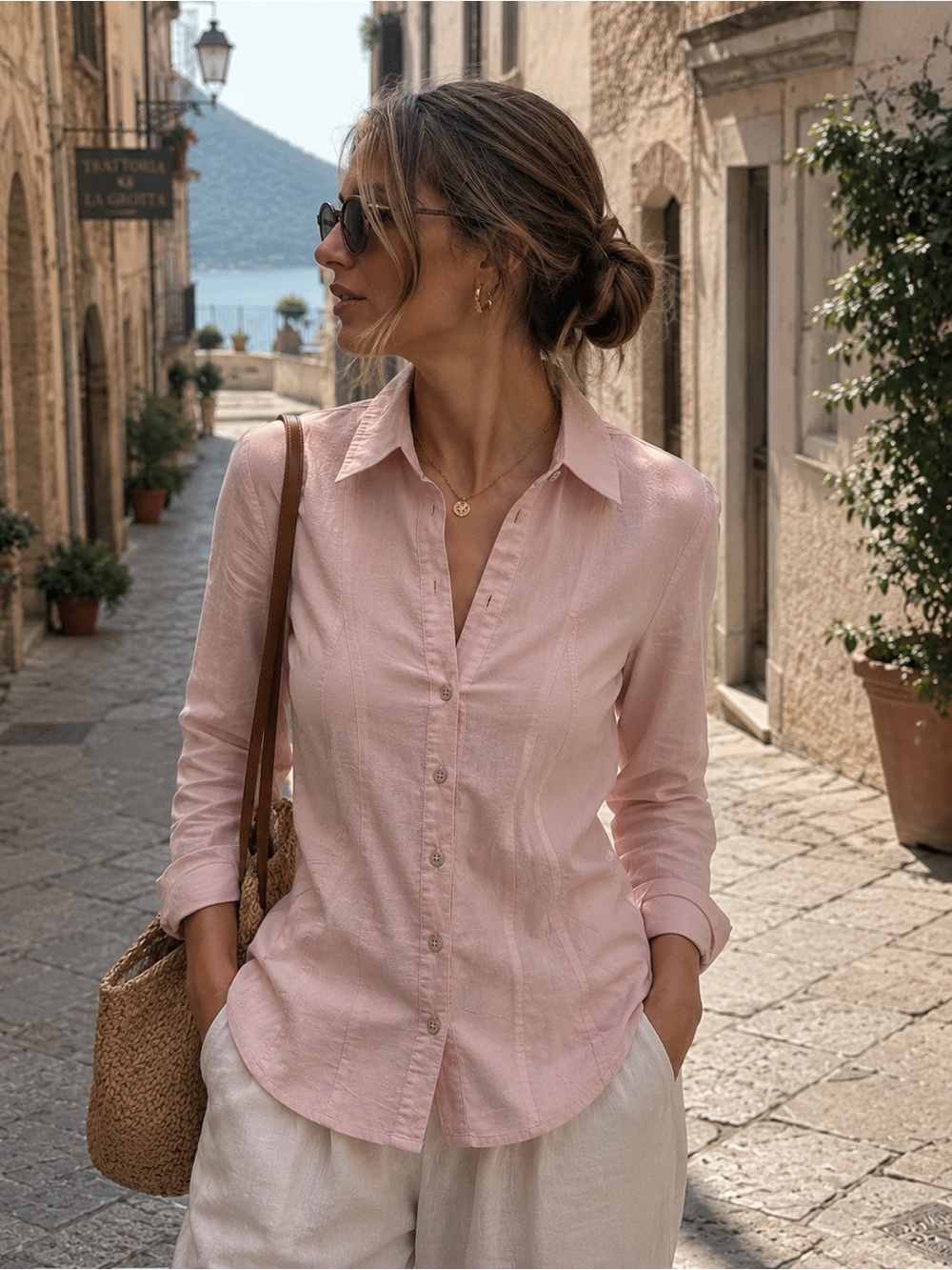 И New York & Company Stretch Pink Button Down Shirt | Medium